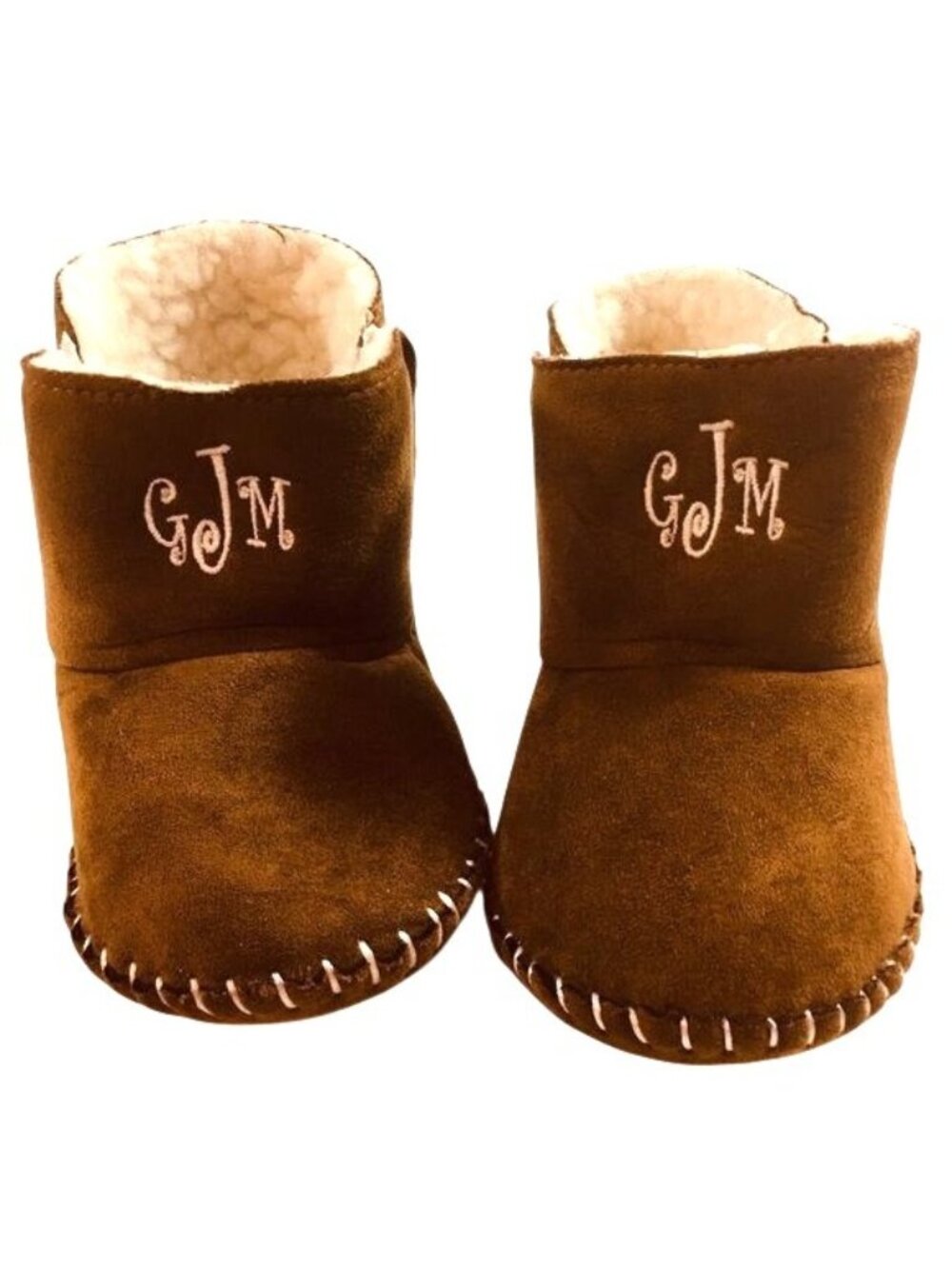 MarleyLilly Baby Booties Fur Lined Brown Monogramed Size 6-12 months